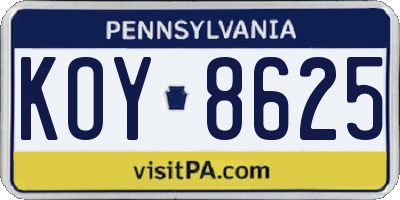 PA license plate KOY8625