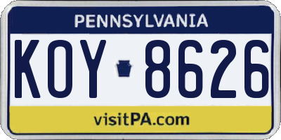 PA license plate KOY8626