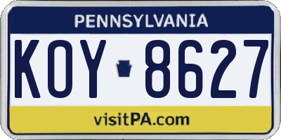 PA license plate KOY8627