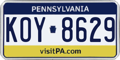 PA license plate KOY8629