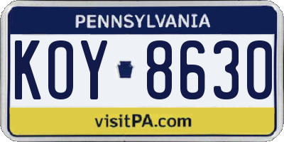 PA license plate KOY8630