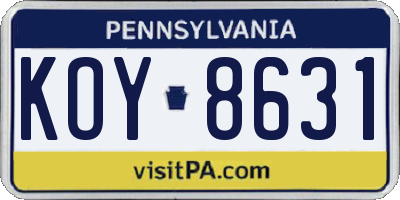 PA license plate KOY8631