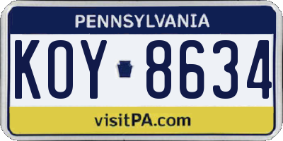 PA license plate KOY8634