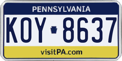 PA license plate KOY8637