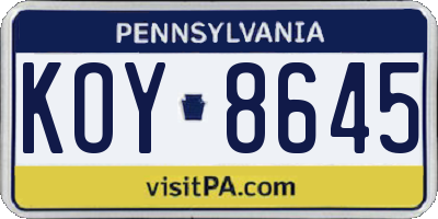 PA license plate KOY8645