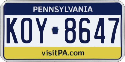 PA license plate KOY8647