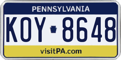 PA license plate KOY8648