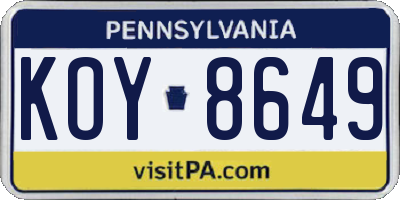 PA license plate KOY8649