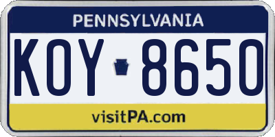 PA license plate KOY8650