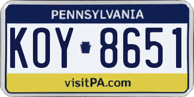 PA license plate KOY8651