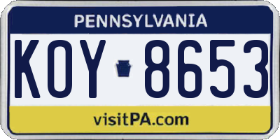 PA license plate KOY8653