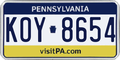 PA license plate KOY8654