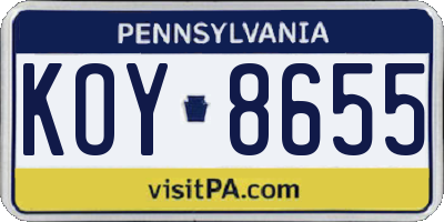 PA license plate KOY8655