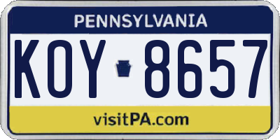 PA license plate KOY8657