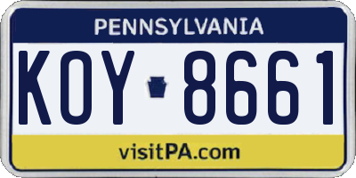 PA license plate KOY8661