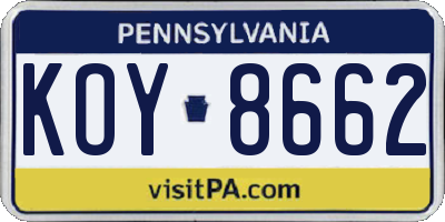 PA license plate KOY8662