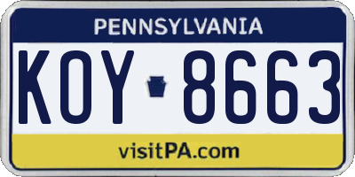 PA license plate KOY8663