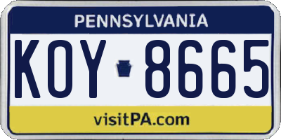 PA license plate KOY8665