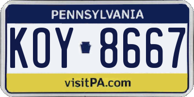 PA license plate KOY8667