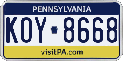 PA license plate KOY8668