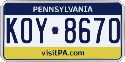 PA license plate KOY8670