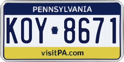 PA license plate KOY8671