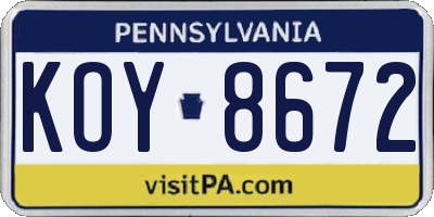 PA license plate KOY8672
