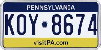PA license plate KOY8674