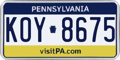 PA license plate KOY8675