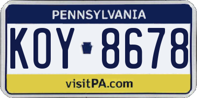 PA license plate KOY8678