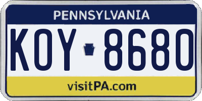 PA license plate KOY8680