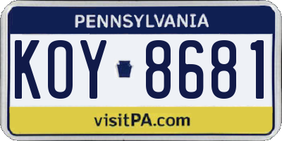PA license plate KOY8681