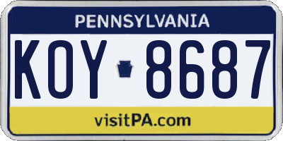 PA license plate KOY8687