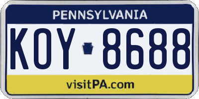 PA license plate KOY8688