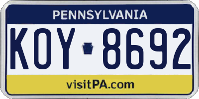 PA license plate KOY8692
