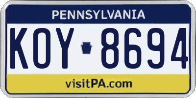 PA license plate KOY8694