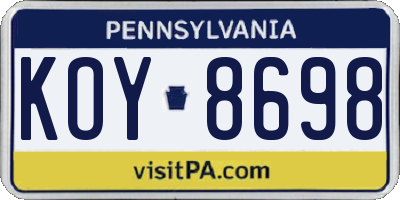 PA license plate KOY8698