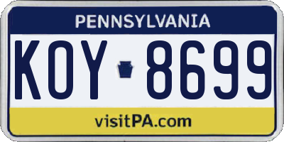 PA license plate KOY8699