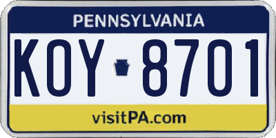 PA license plate KOY8701