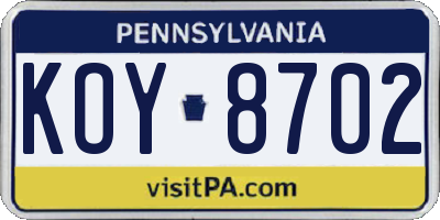 PA license plate KOY8702