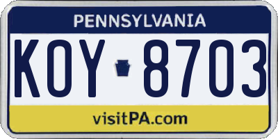PA license plate KOY8703