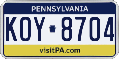 PA license plate KOY8704