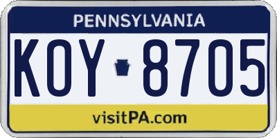 PA license plate KOY8705