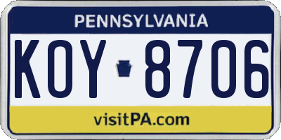 PA license plate KOY8706
