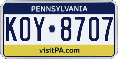 PA license plate KOY8707