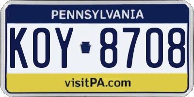 PA license plate KOY8708