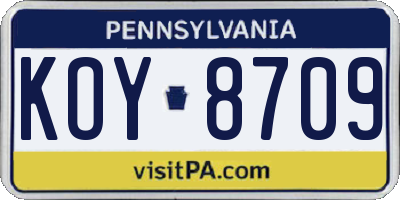 PA license plate KOY8709