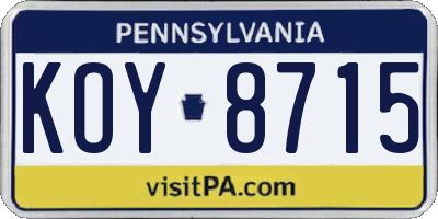 PA license plate KOY8715