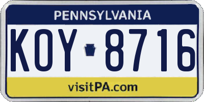 PA license plate KOY8716