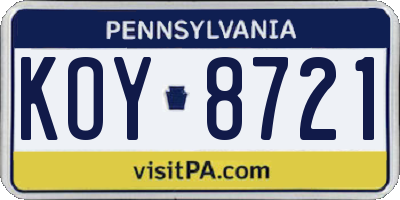 PA license plate KOY8721